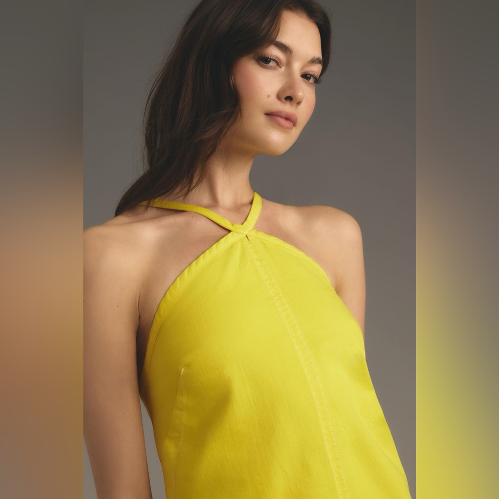 ANTHROPOLOGIE / PILCRO Yellow Halter Neck Denim Dress     NWT - Picture 3 of 9